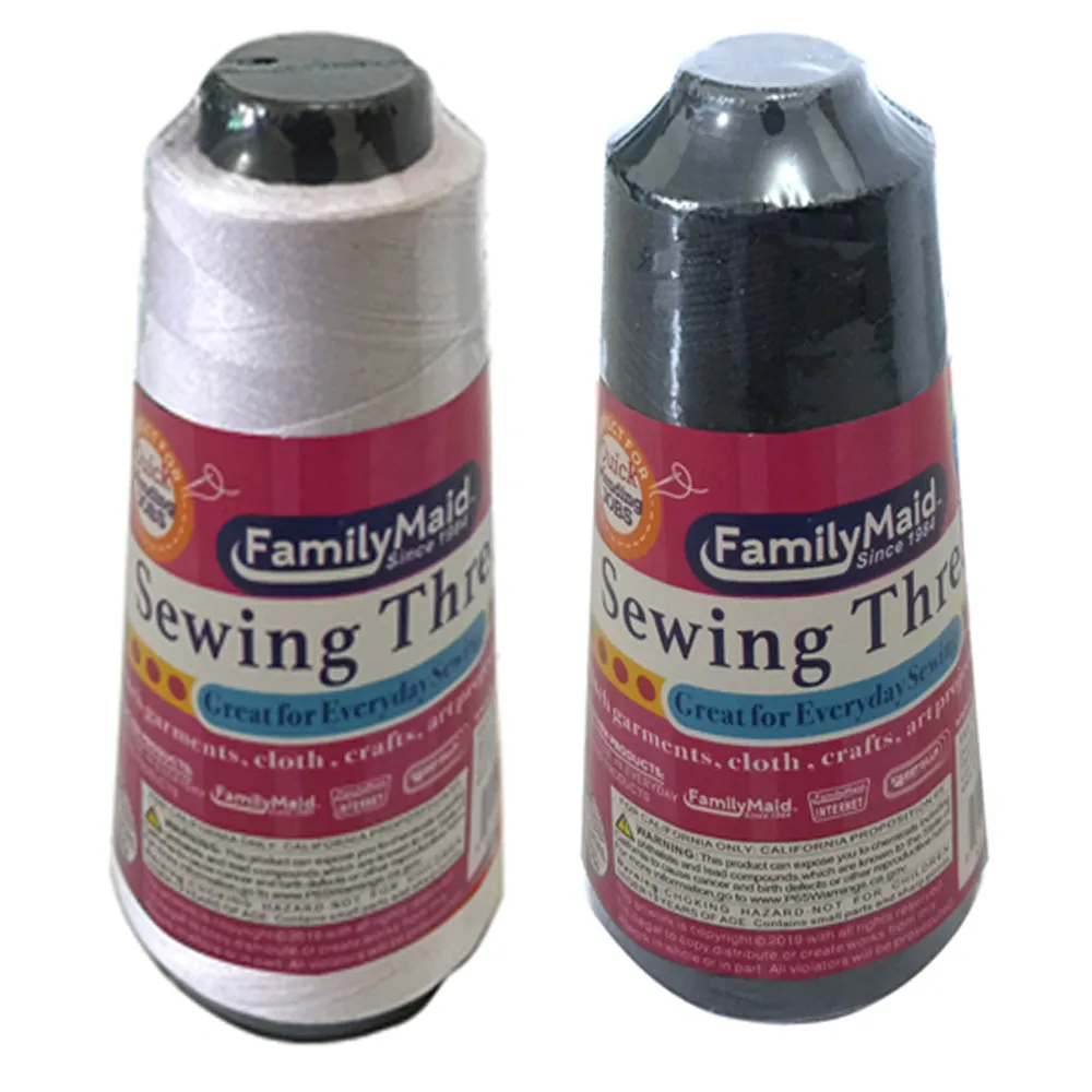 2 Spools Black White Sewing Thread 1000 Meters 3280 Feet Sew Fabric Upholstery