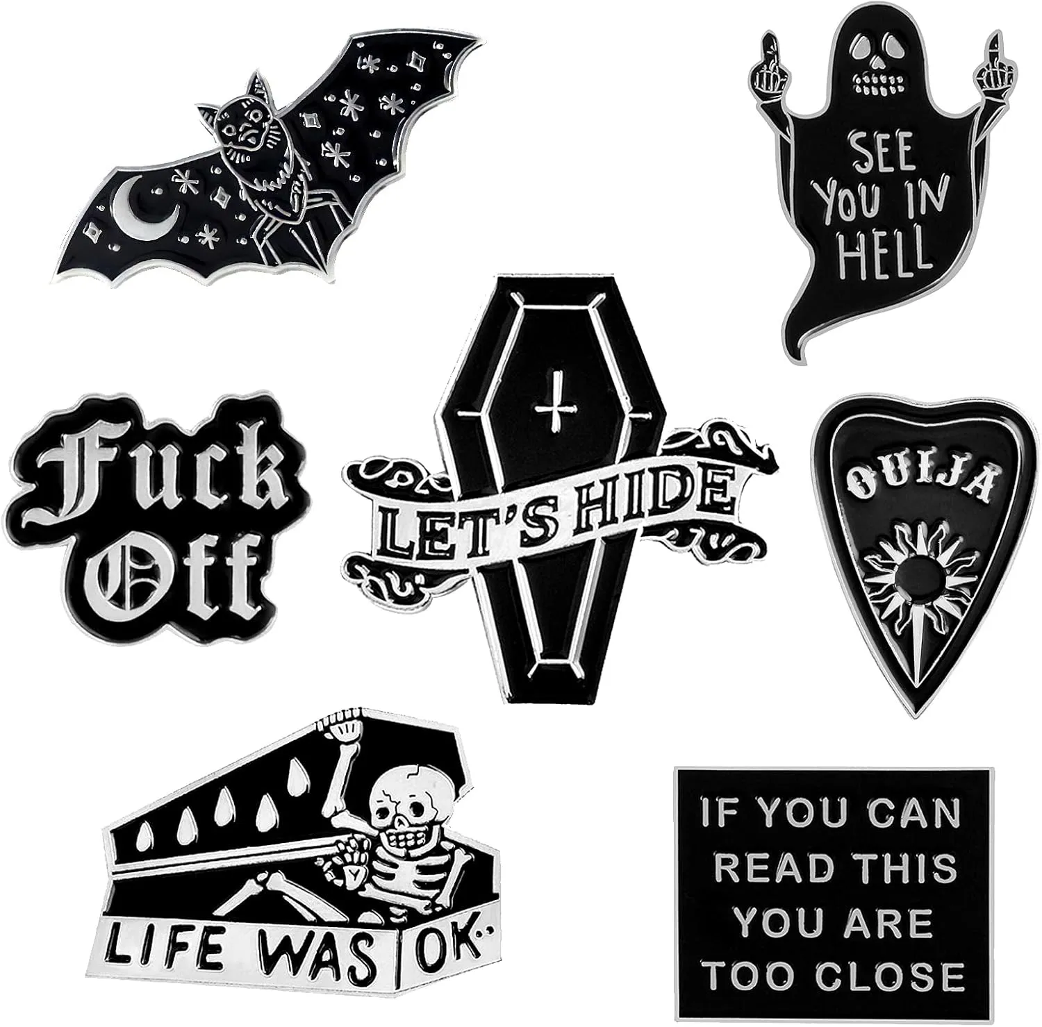 7 Packs Cute Enamel Pins Brooch for Collor Handbag Cap Knapsack Jeans Accessories Collection (Let's Hide)