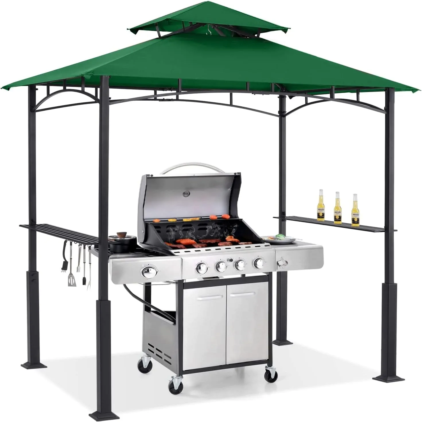 8'X 5' Grill Gazebo Canopy - Outdoor BBQ Gazebo Shelter with LED Light, Patio Canopy Tent for Barbecue and Picnic (Forest Green)