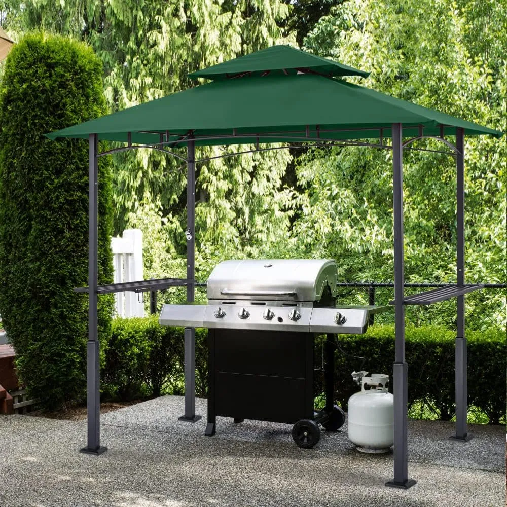 8'X 5' Grill Gazebo Canopy - Outdoor BBQ Gazebo Shelter with LED Light, Patio Canopy Tent for Barbecue and Picnic (Forest Green)