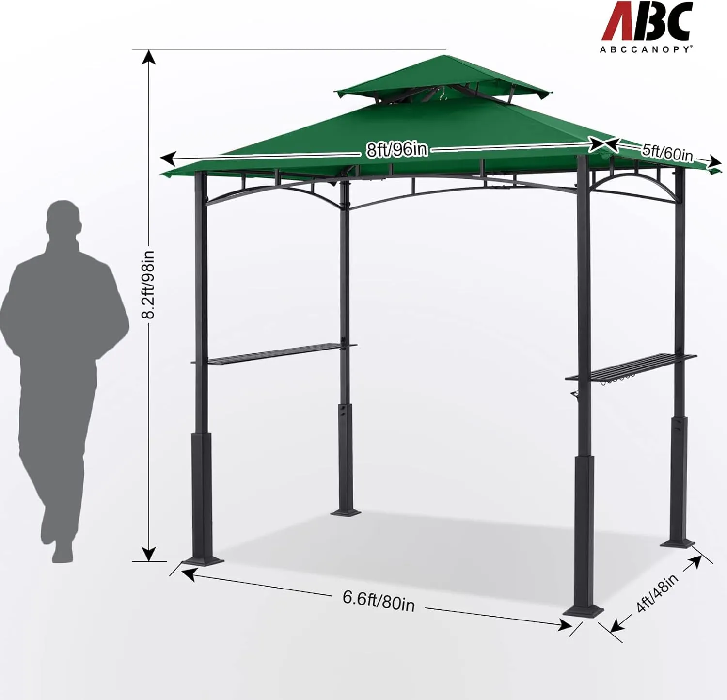 8'X 5' Grill Gazebo Canopy - Outdoor BBQ Gazebo Shelter with LED Light, Patio Canopy Tent for Barbecue and Picnic (Forest Green)