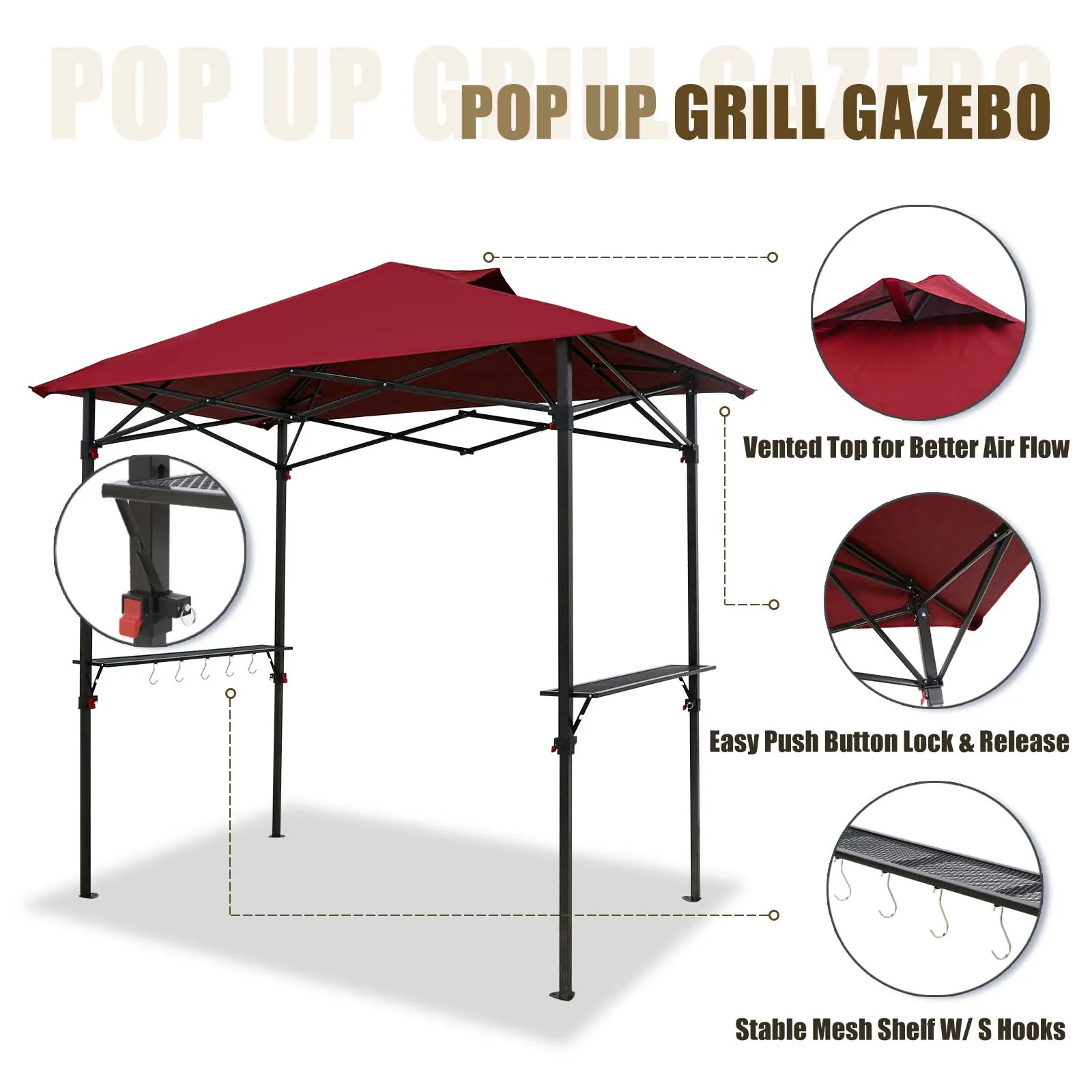 8x5 Pop up Grill Gazebo with Wheeled Bag for Barbeque