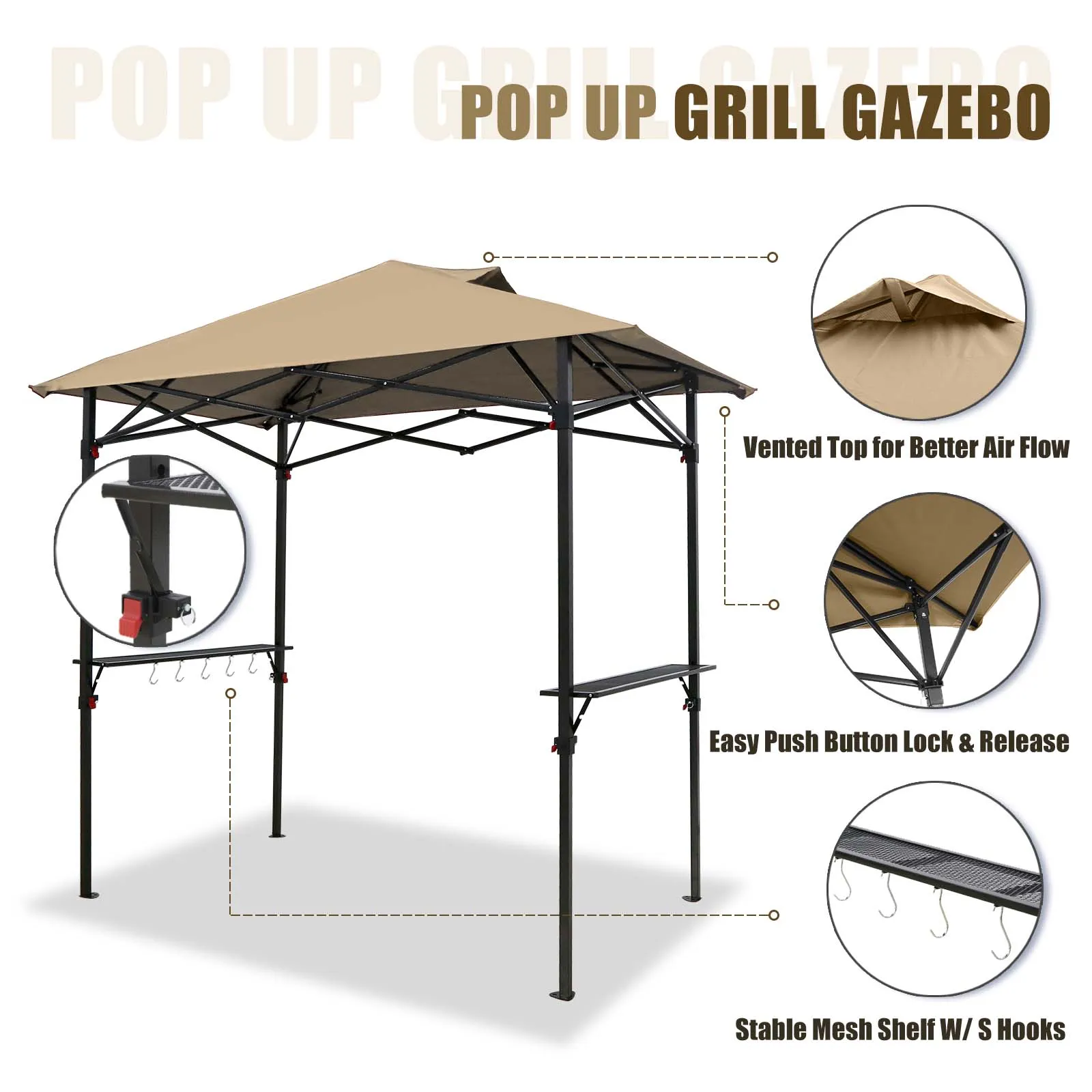 8x5 Pop up Grill Gazebo with Wheeled Bag for Barbeque