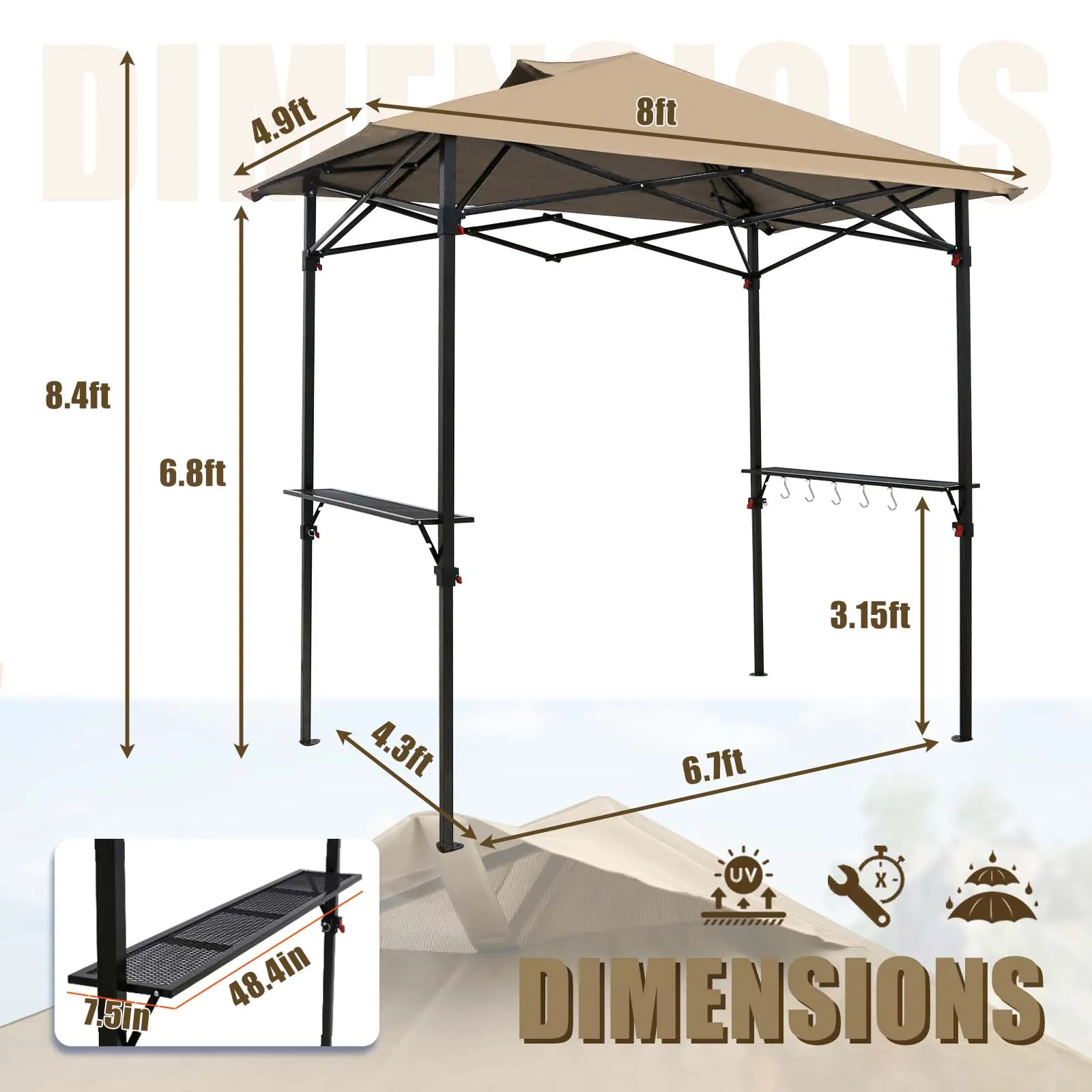 8x5 Pop up Grill Gazebo with Wheeled Bag for Barbeque