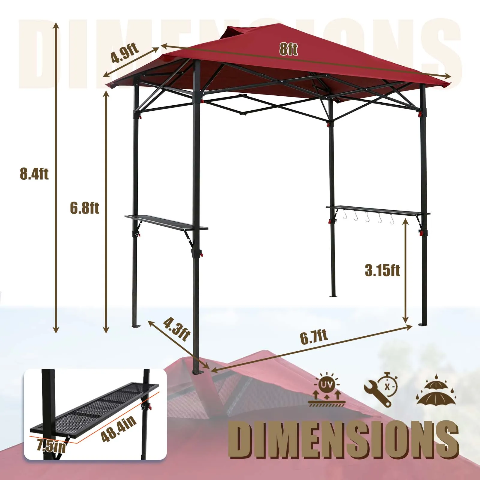 8x5 Pop up Grill Gazebo with Wheeled Bag for Barbeque