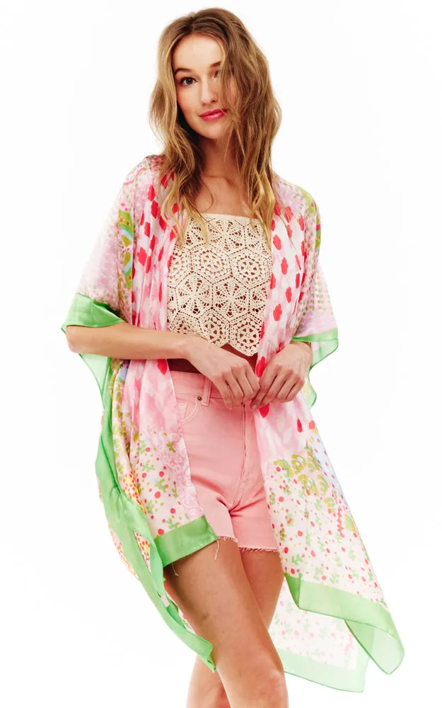 BAAP2512 Silky Multi Pattern Cover Up Kimono