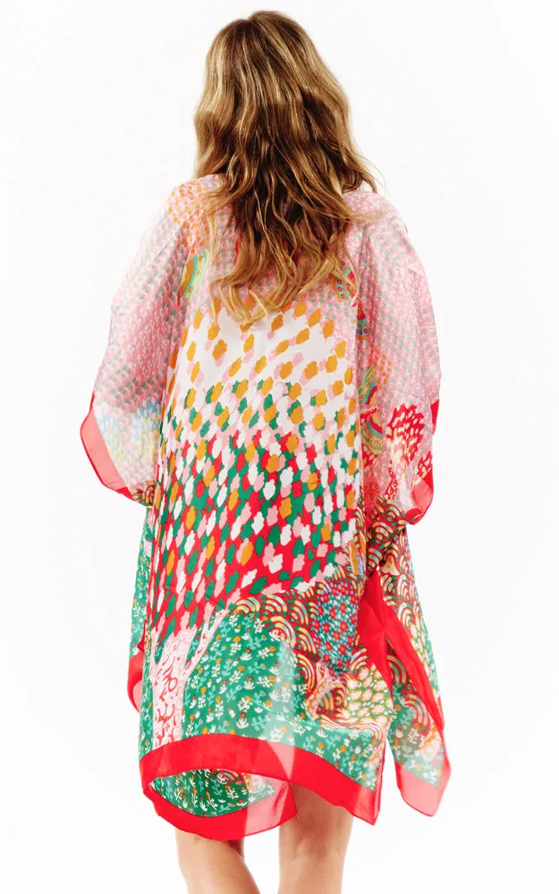 BAAP2512 Silky Multi Pattern Cover Up Kimono