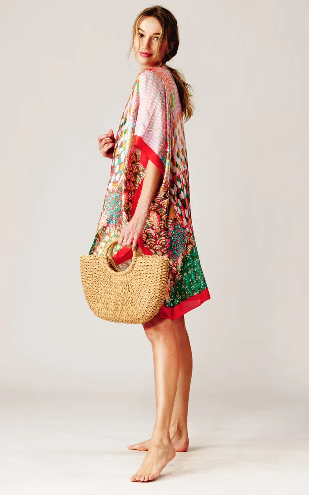 BAAP2512 Silky Multi Pattern Cover Up Kimono