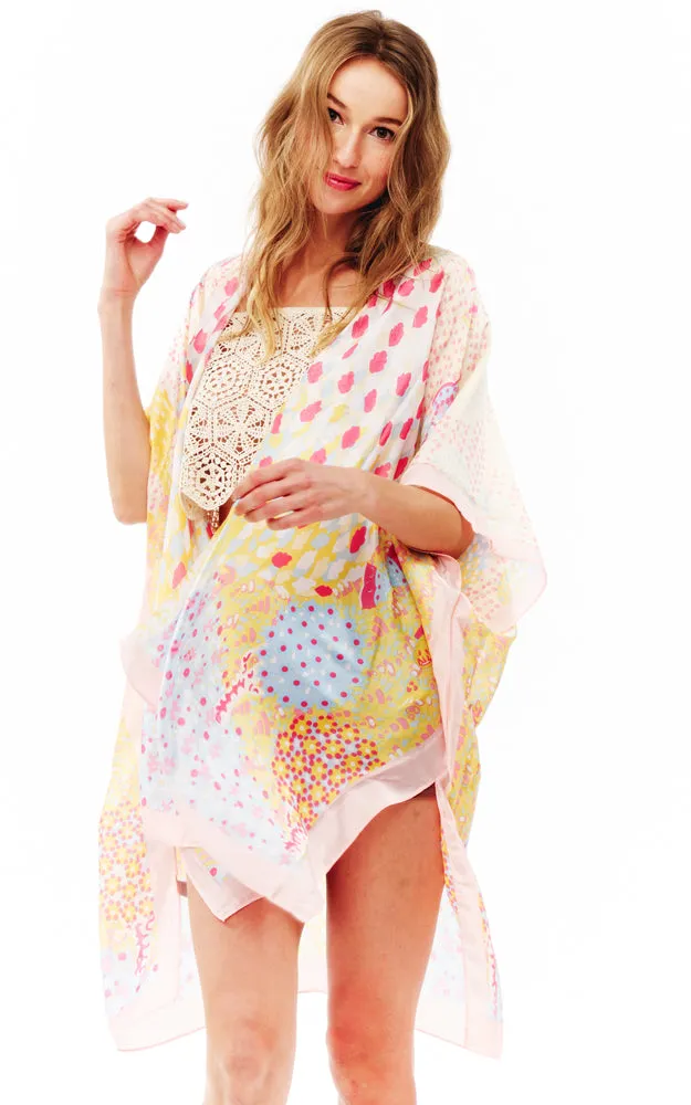 BAAP2512 Silky Multi Pattern Cover Up Kimono