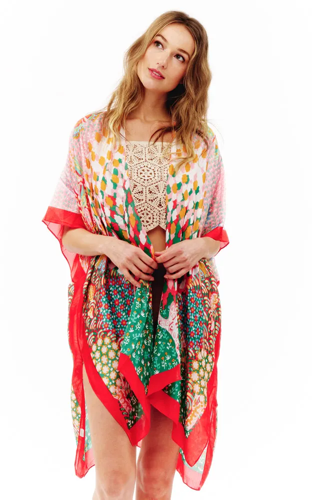BAAP2512 Silky Multi Pattern Cover Up Kimono