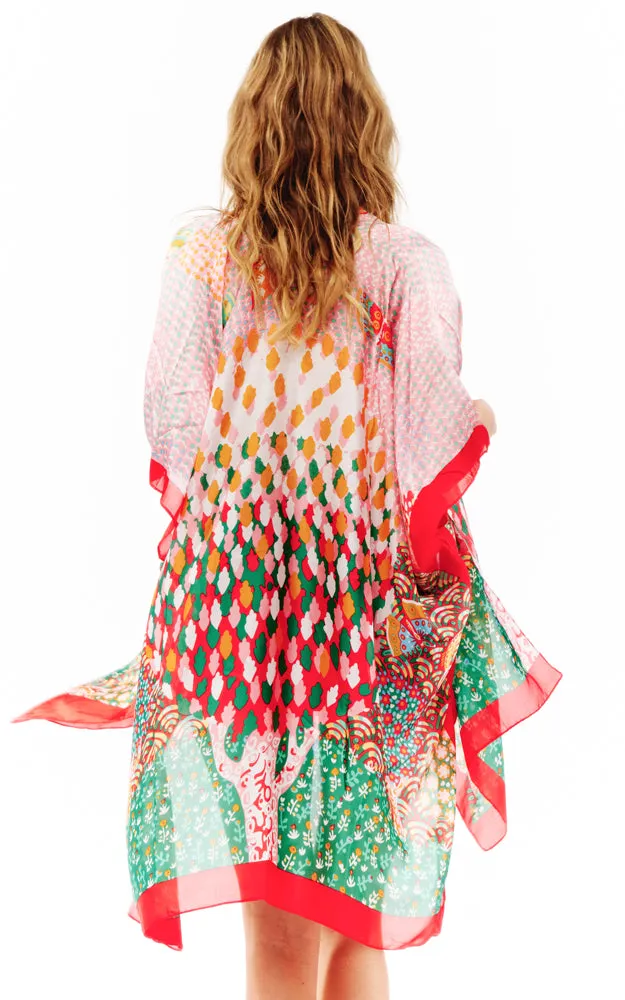 BAAP2512 Silky Multi Pattern Cover Up Kimono