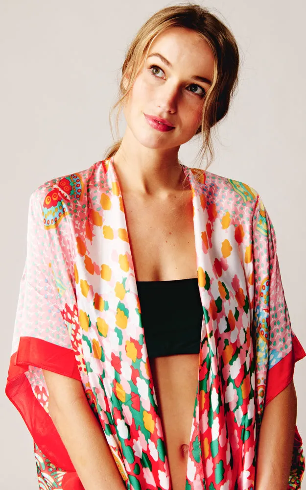 BAAP2512 Silky Multi Pattern Cover Up Kimono