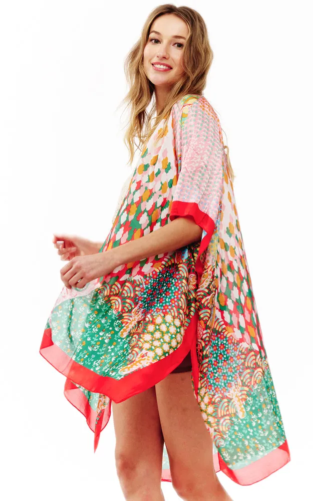 BAAP2512 Silky Multi Pattern Cover Up Kimono