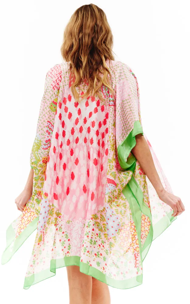 BAAP2512 Silky Multi Pattern Cover Up Kimono