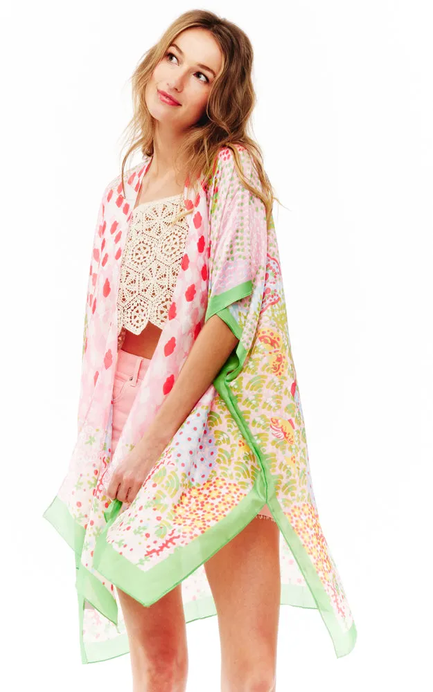 BAAP2512 Silky Multi Pattern Cover Up Kimono