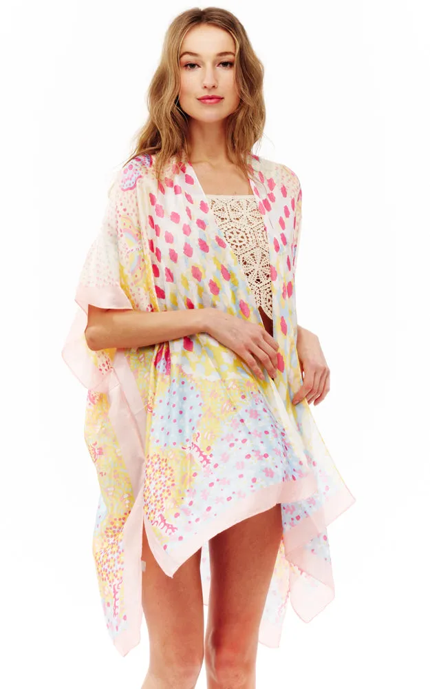 BAAP2512 Silky Multi Pattern Cover Up Kimono