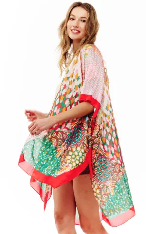 BAAP2512 Silky Multi Pattern Cover Up Kimono