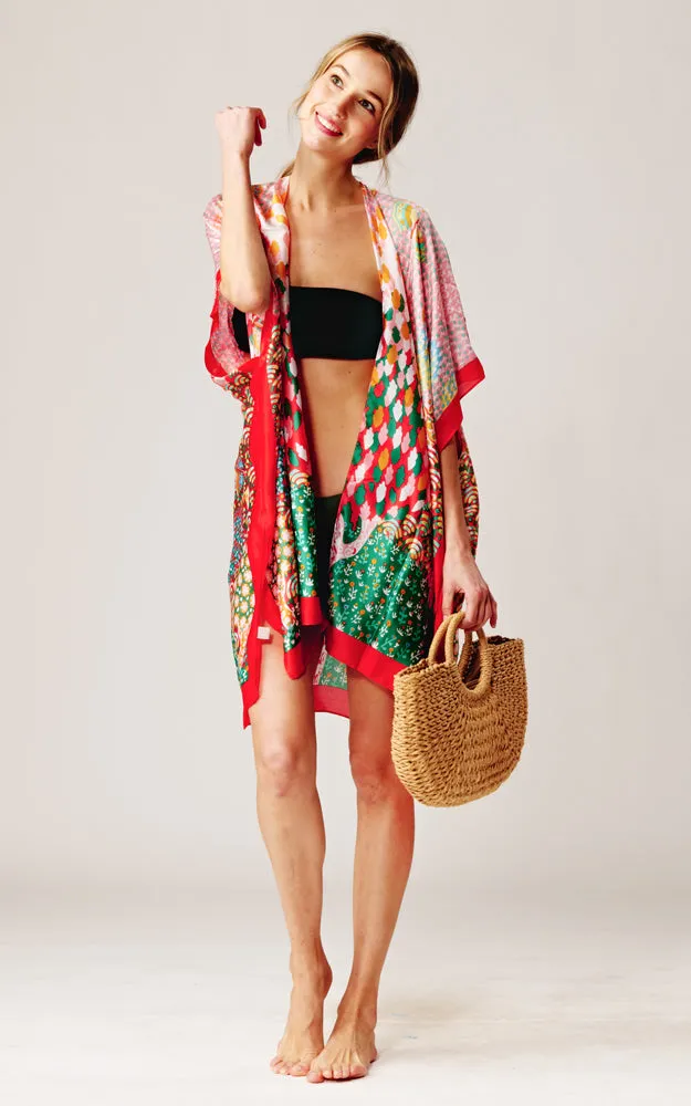 BAAP2512 Silky Multi Pattern Cover Up Kimono