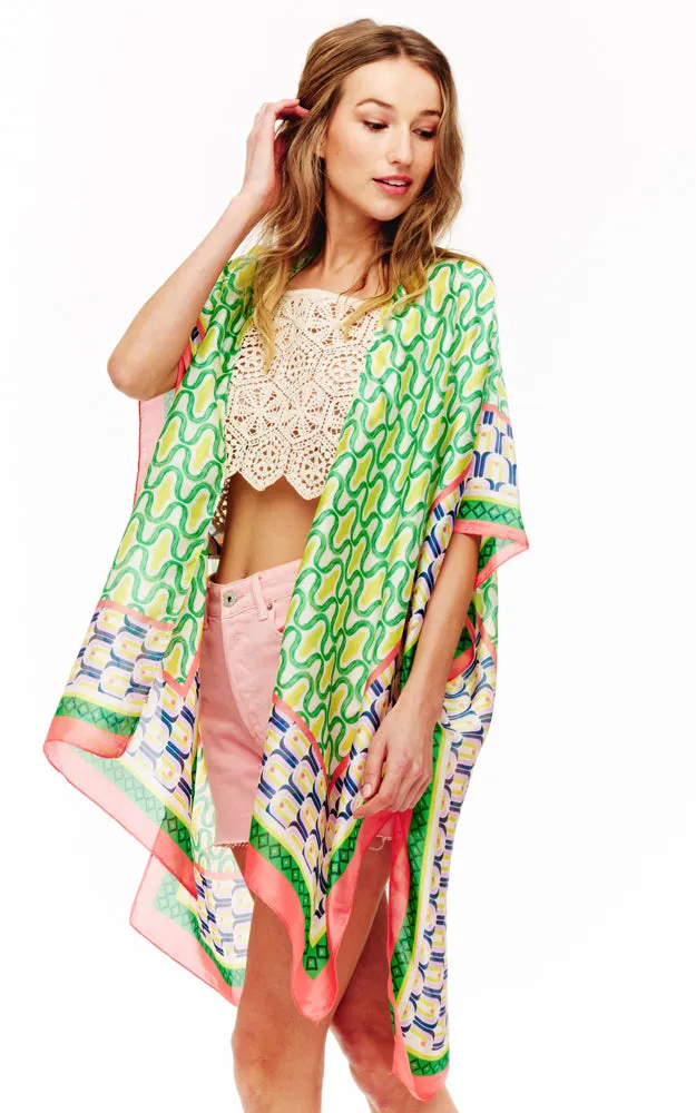 BAAP2513 Silky Multi Pattern Cover Up Kimono