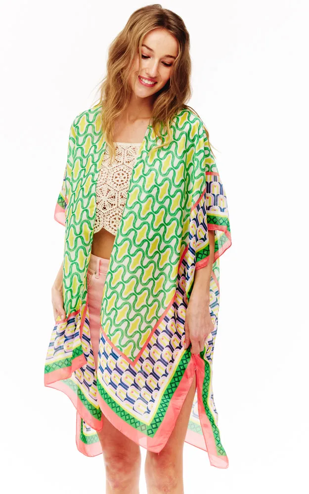 BAAP2513 Silky Multi Pattern Cover Up Kimono