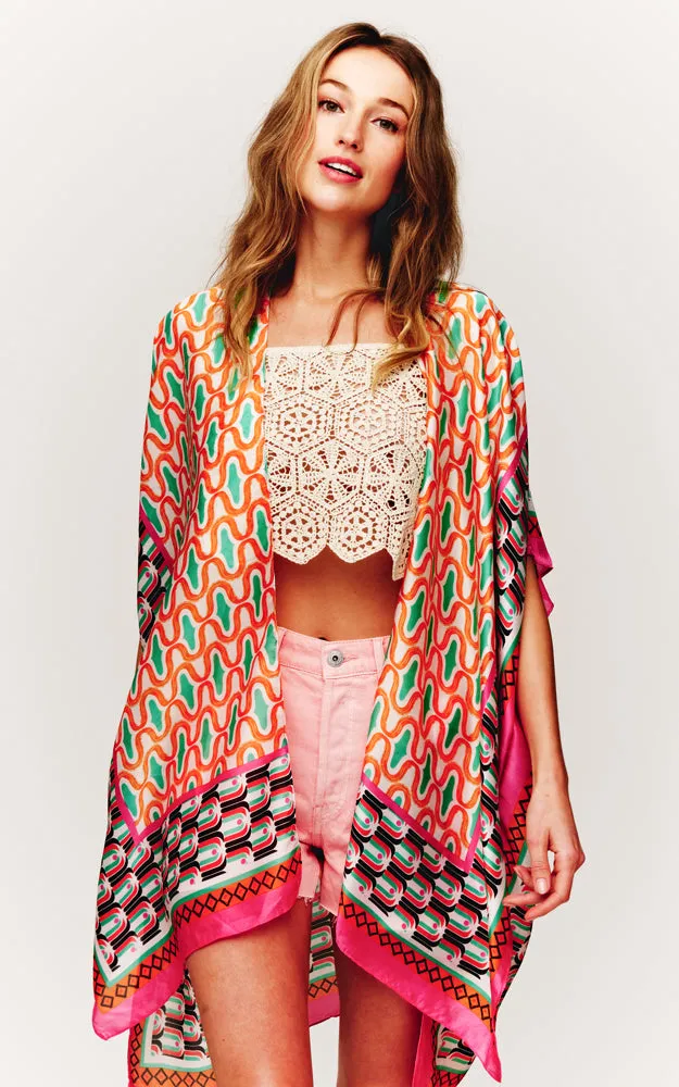 BAAP2513 Silky Multi Pattern Cover Up Kimono