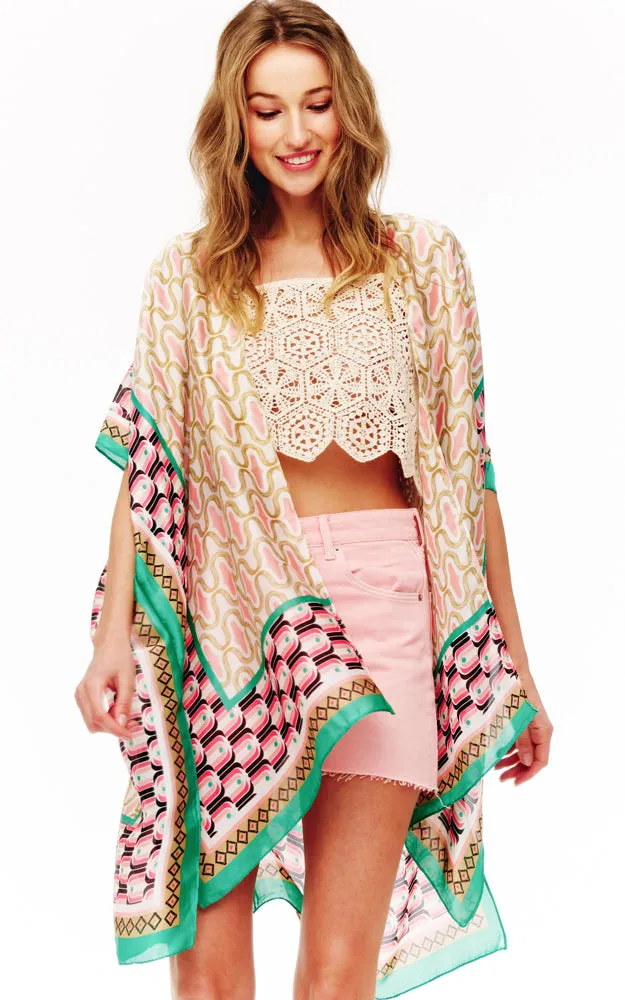 BAAP2513 Silky Multi Pattern Cover Up Kimono