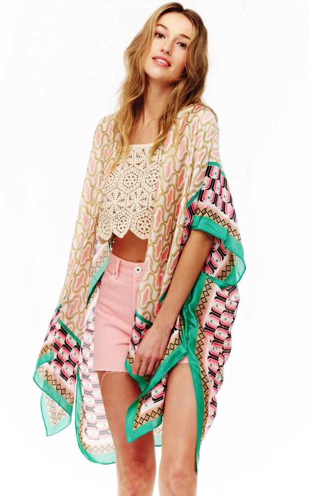 BAAP2513 Silky Multi Pattern Cover Up Kimono