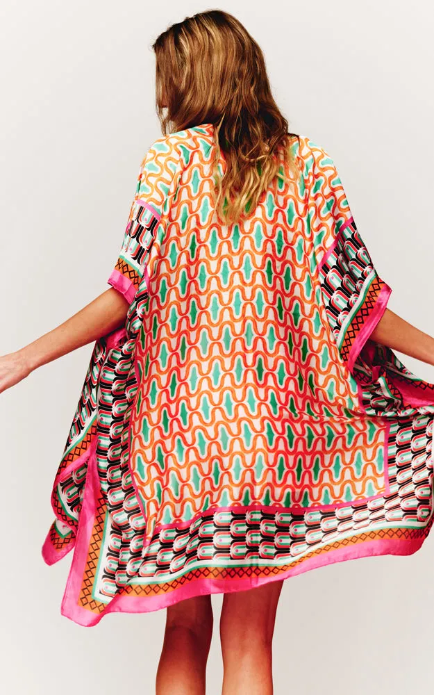 BAAP2513 Silky Multi Pattern Cover Up Kimono