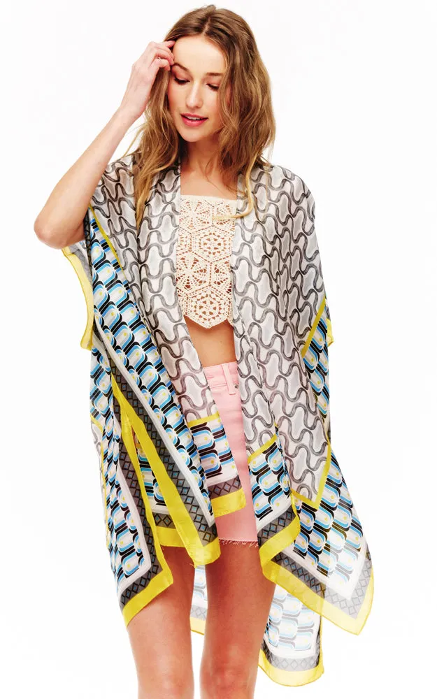 BAAP2513 Silky Multi Pattern Cover Up Kimono