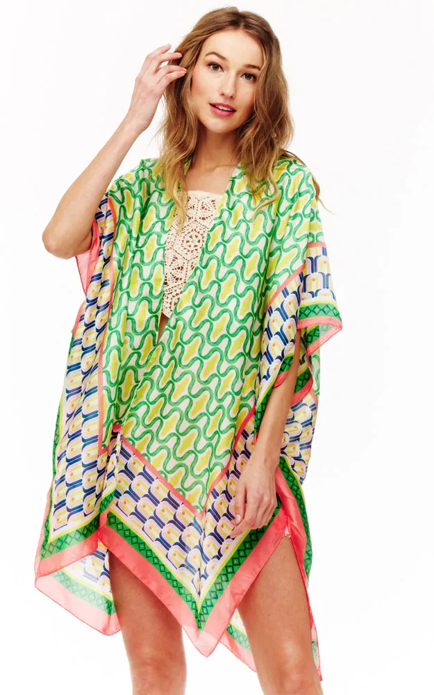 BAAP2513 Silky Multi Pattern Cover Up Kimono
