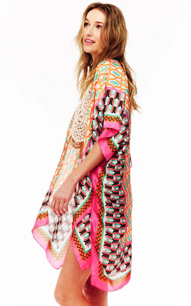 BAAP2513 Silky Multi Pattern Cover Up Kimono