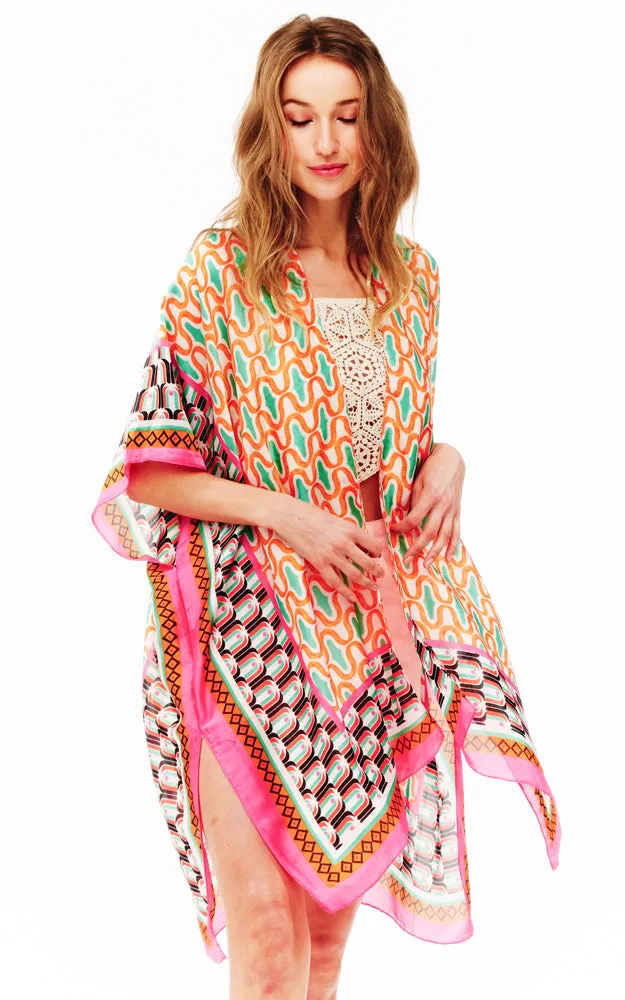 BAAP2513 Silky Multi Pattern Cover Up Kimono
