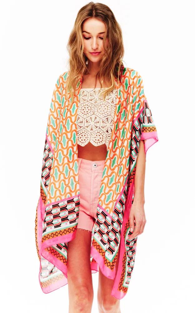 BAAP2513 Silky Multi Pattern Cover Up Kimono