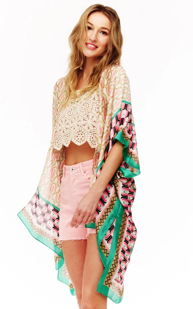 BAAP2513 Silky Multi Pattern Cover Up Kimono