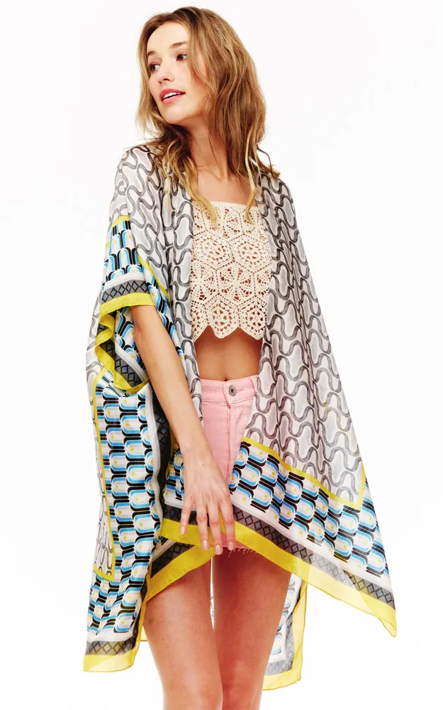 BAAP2513 Silky Multi Pattern Cover Up Kimono