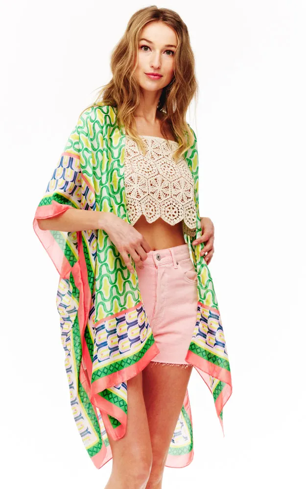 BAAP2513 Silky Multi Pattern Cover Up Kimono