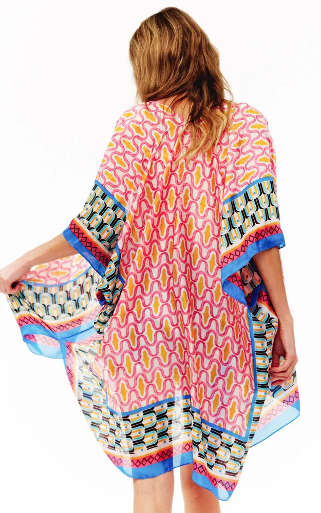 BAAP2513 Silky Multi Pattern Cover Up Kimono
