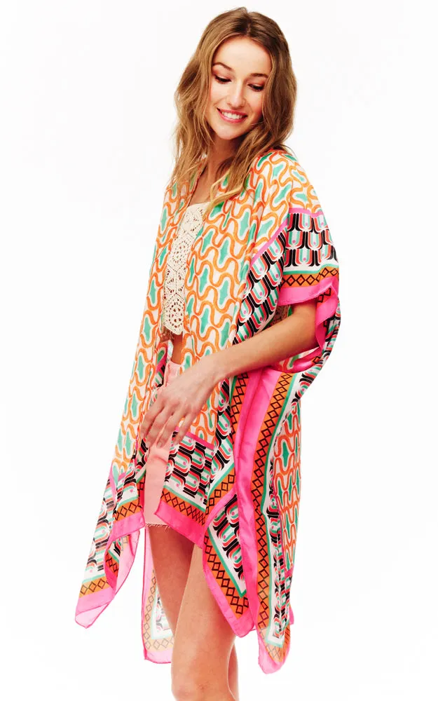 BAAP2513 Silky Multi Pattern Cover Up Kimono