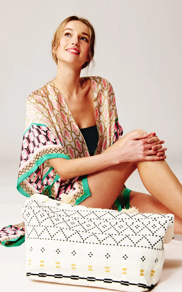 BAAP2513 Silky Multi Pattern Cover Up Kimono