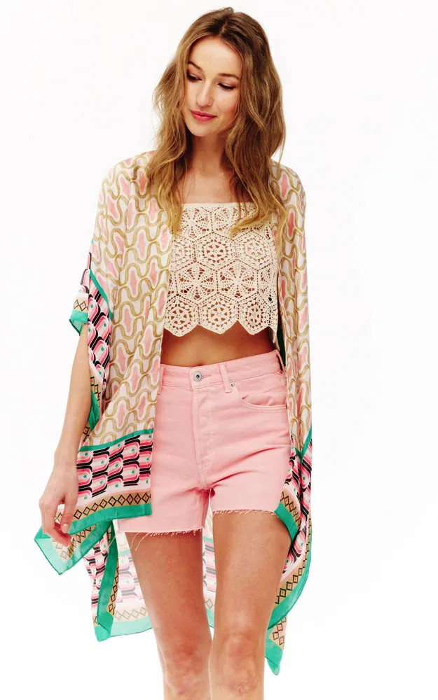 BAAP2513 Silky Multi Pattern Cover Up Kimono