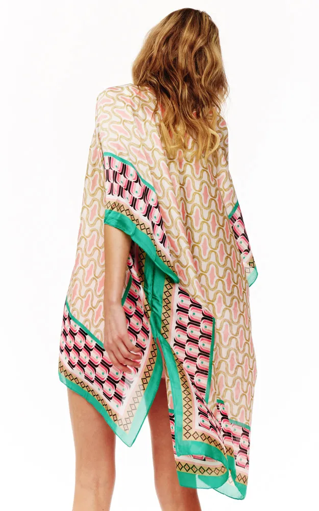 BAAP2513 Silky Multi Pattern Cover Up Kimono