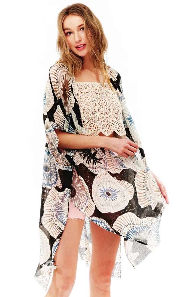 BAAP2526 Multi Pattern Cover Up Kimono