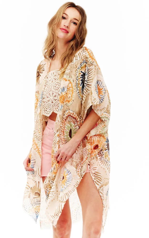 BAAP2526 Multi Pattern Cover Up Kimono