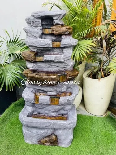 Classy Home Creation Rock-Style Outdoor Water Fountain, Antique Rock Fountain 4 feet for Home, Office, Garden Decor Big Size Water Fountain 4 feet | Fountain for Home 4 feet Big Size (Grey)