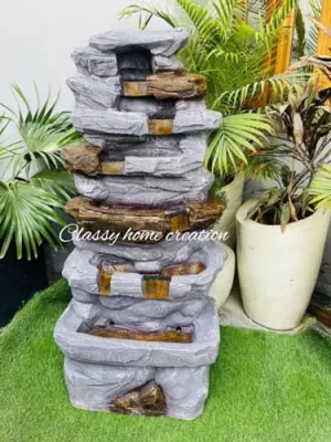 Classy Home Creation Rock-Style Outdoor Water Fountain, Antique Rock Fountain 4 feet for Home, Office, Garden Decor Big Size Water Fountain 4 feet | Fountain for Home 4 feet Big Size (Grey)