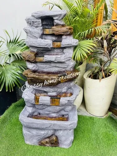 Classy Home Creation Rock-Style Outdoor Water Fountain, Antique Rock Fountain 4 feet for Home, Office, Garden Decor Big Size Water Fountain 4 feet | Fountain for Home 4 feet Big Size (Grey)