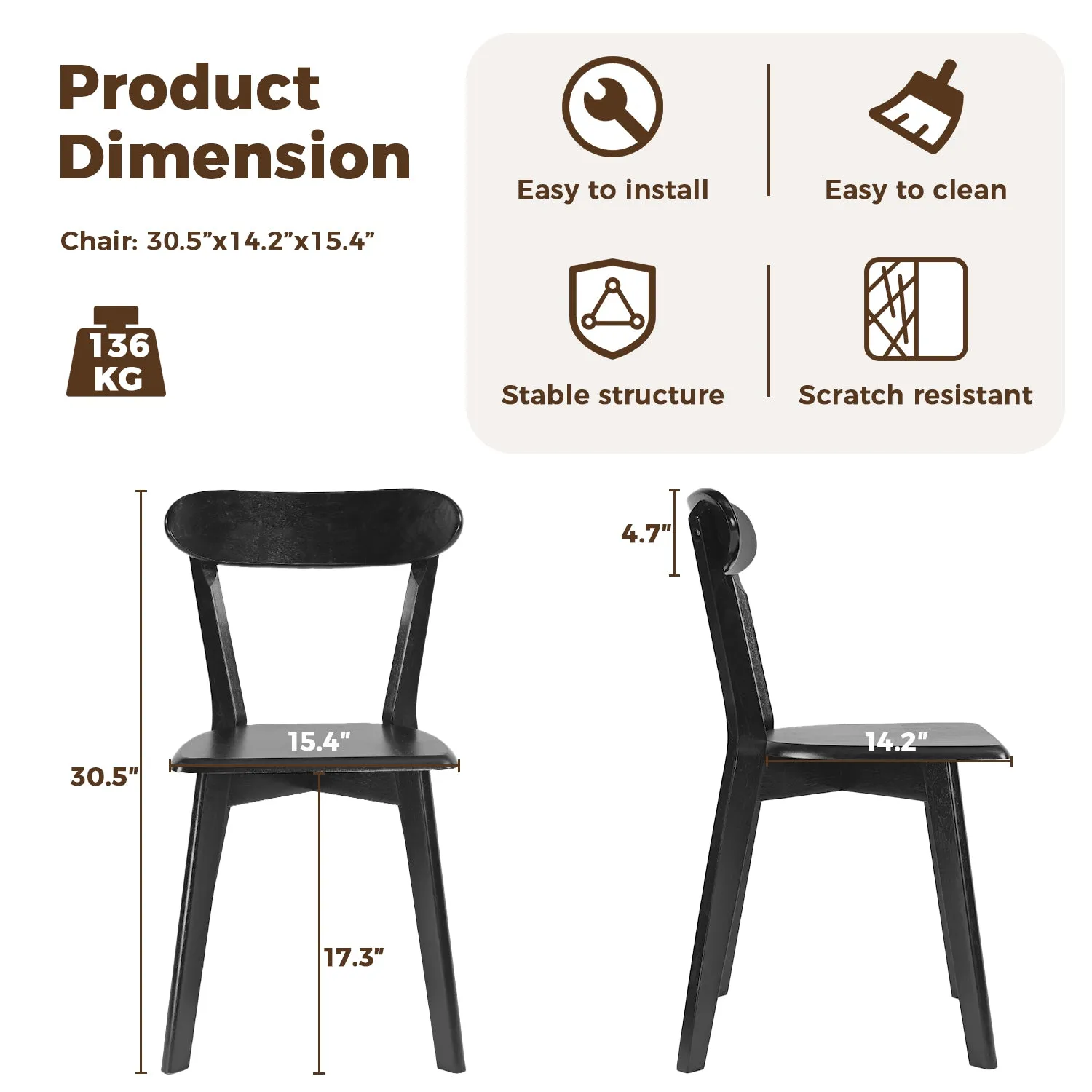 DELAVIN Soild Wood Dining Chairs Set