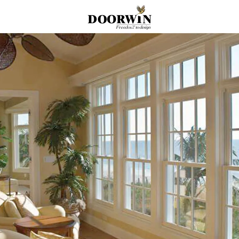 Doorwin 2021Double Hung Vertical Sliding with grills design White Thermal Break Aluminum Windows
