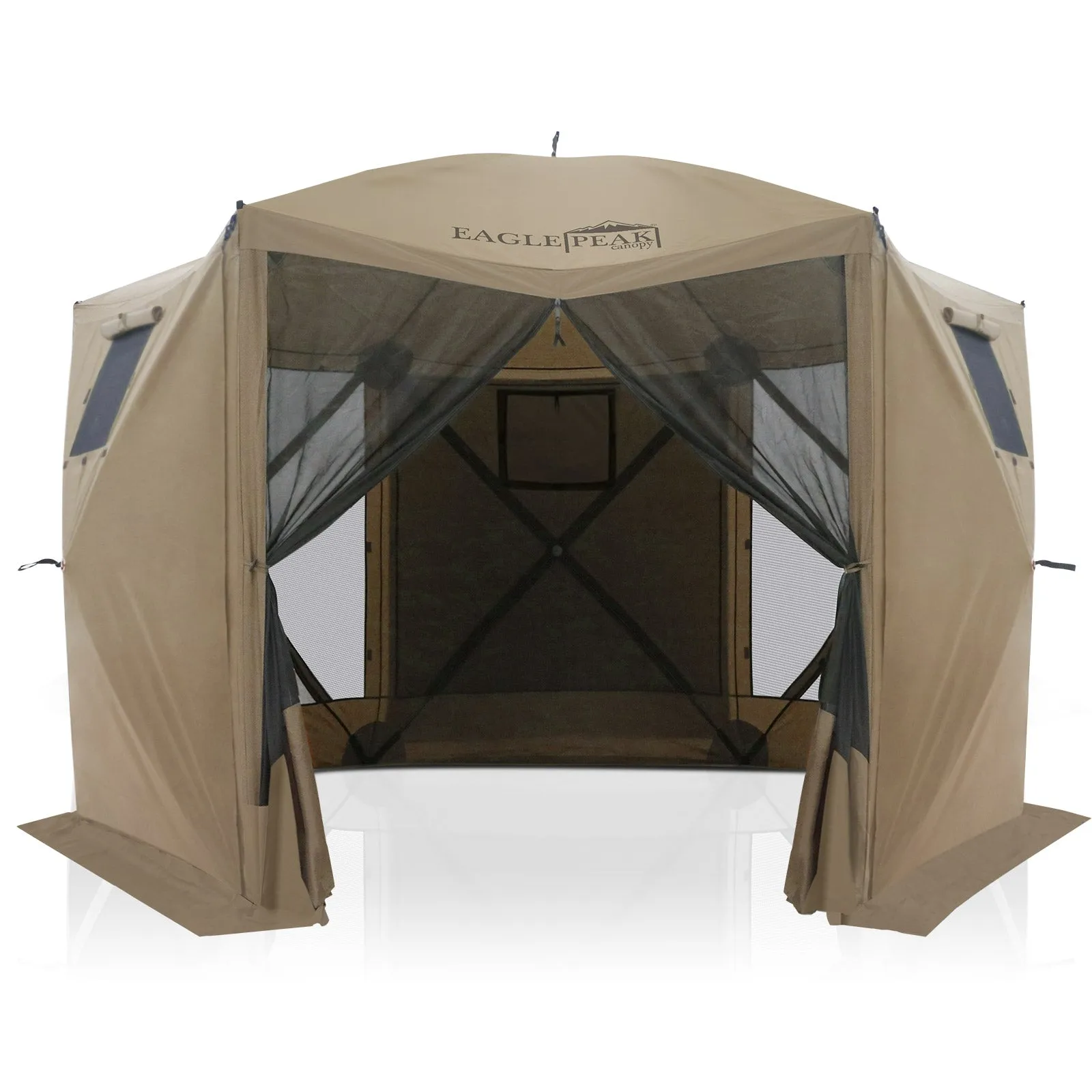 EAGLE PEAK 12x12 ft Portable Quick Pop Up Canopy Tent with 3 Wall Panels, Green/Beige