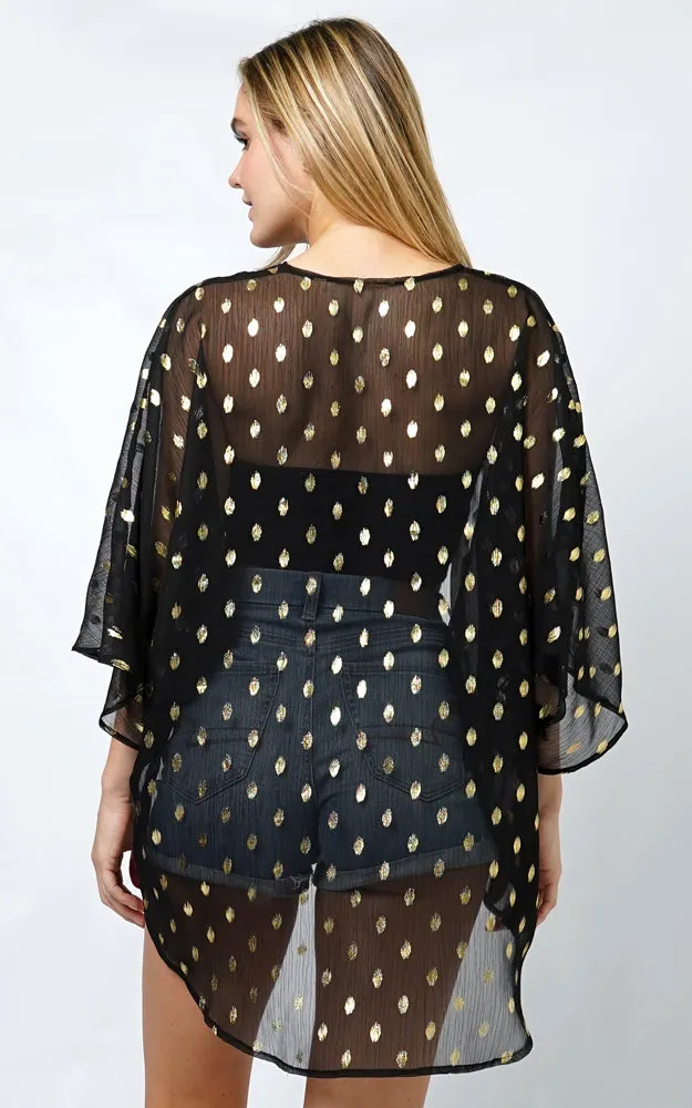 EVT10992 DOT FOIL PRINT SHEER KIMONO